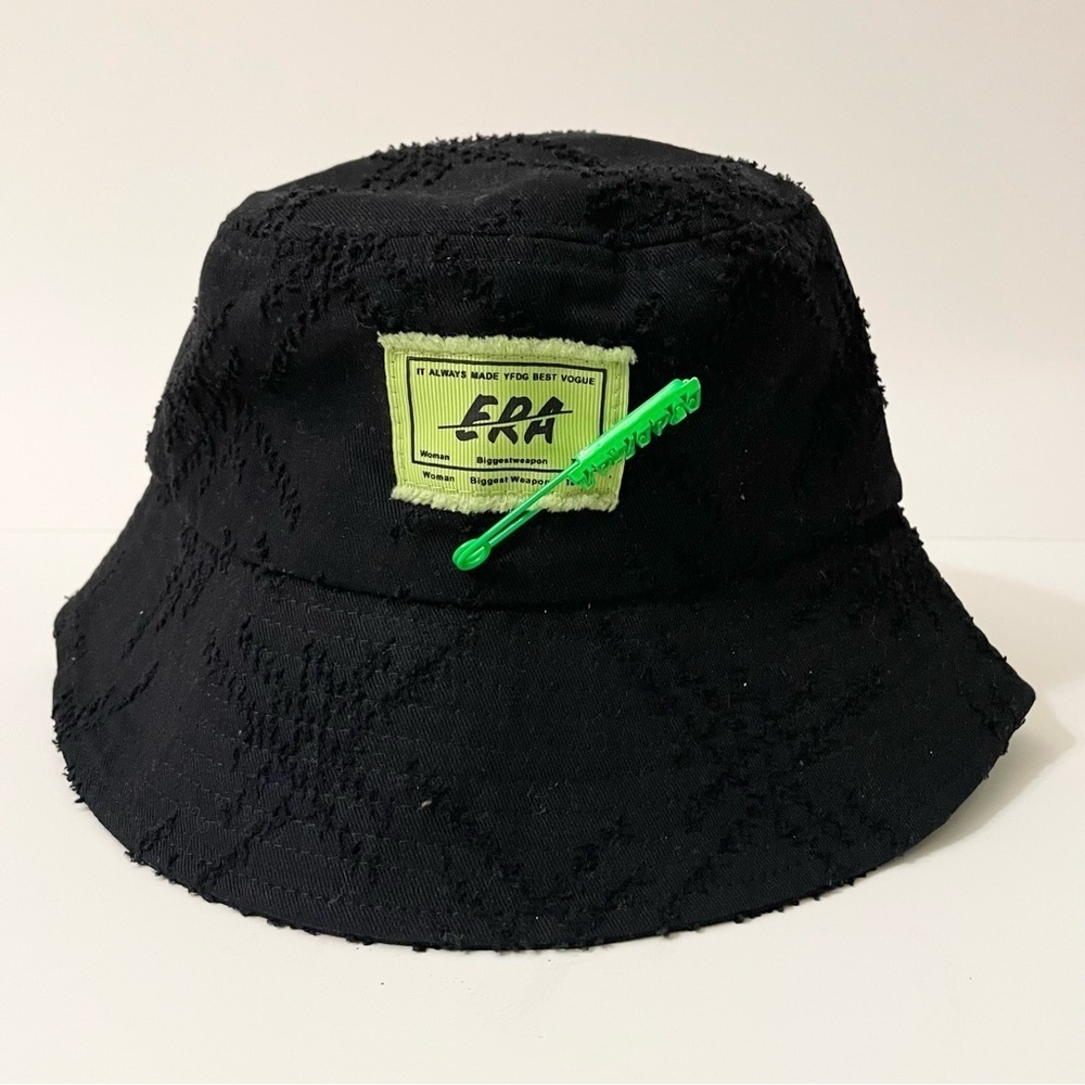 Women’s Black Bucket Hat with Green Patch Era